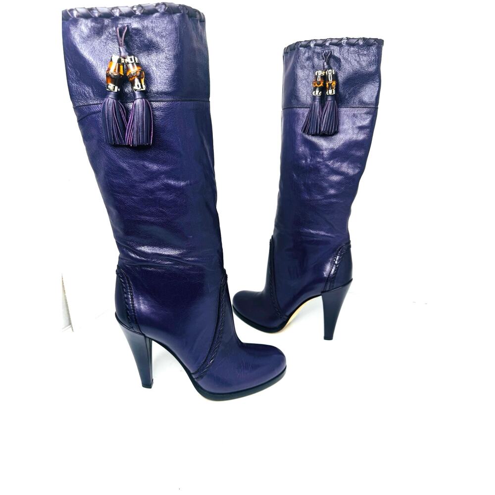 Gucci Vintage Purple Slouch Leather Knee-High Boots w/ Tassel Women’s Size EU 36 - Picture 11 of 12